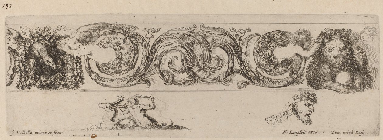 Friso ornamental com águia e leão enfeitado por crianças, provavelmente 1648. de Stefano della Bella