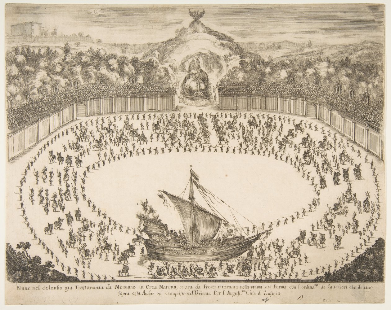 Carro alegórico em forma de navio, brasão de armas do Grão-Duque de Modena no topo, 1652. de Stefano della Bella
