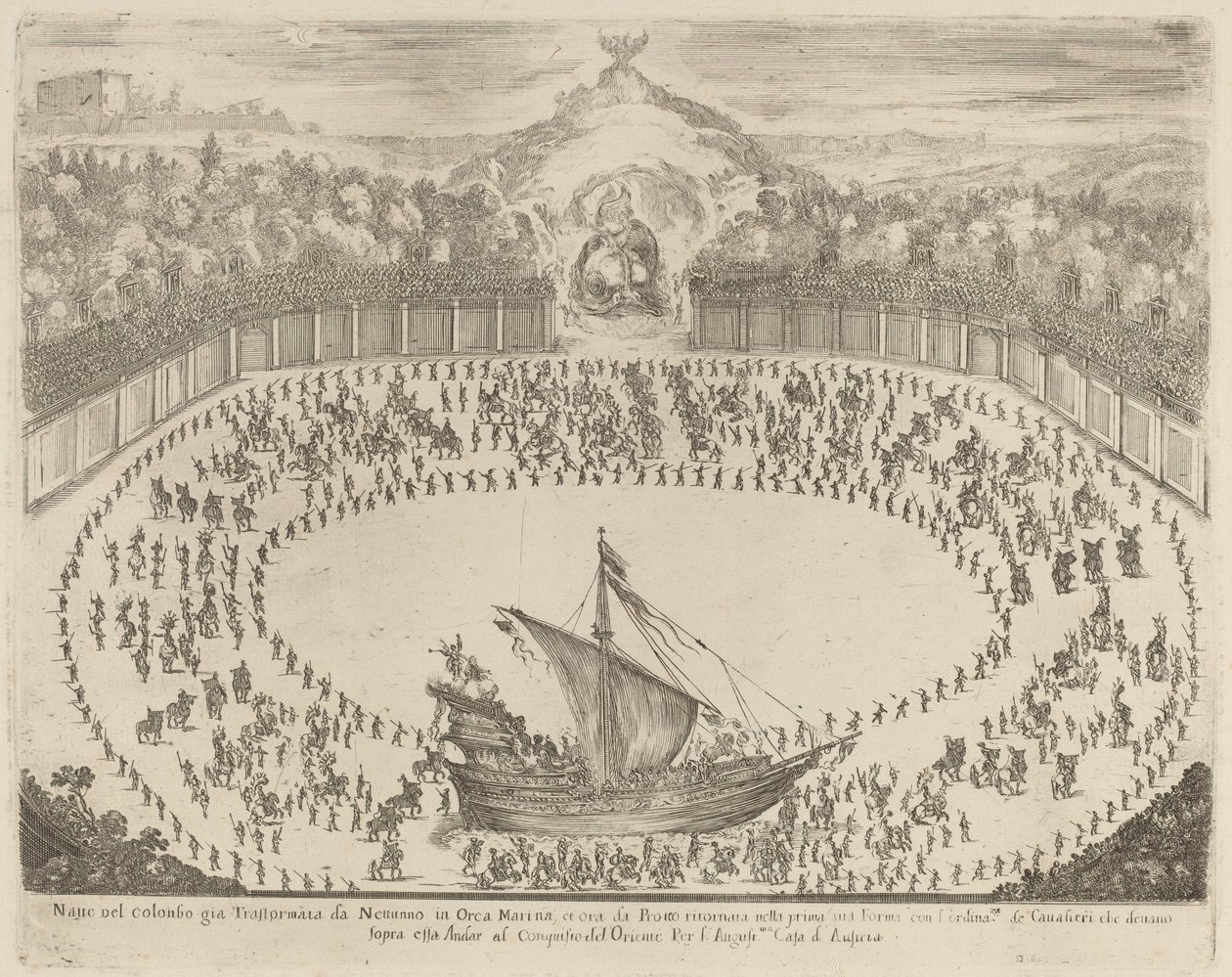Desfile com uma carruagem em forma de navio de Stefano della Bella