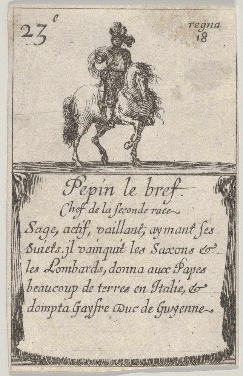 Pepin, o breve Chef da segunda corrida ..., de Jogo dos Reis da França Jeu des Ro ..., 1644. de Stefano della Bella