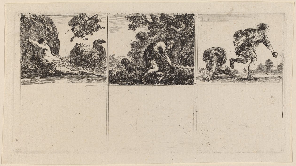 Perseu e Andrômeda, Céfalo e Prócris, Hipômene e Atalanto, 1644 de Stefano della Bella