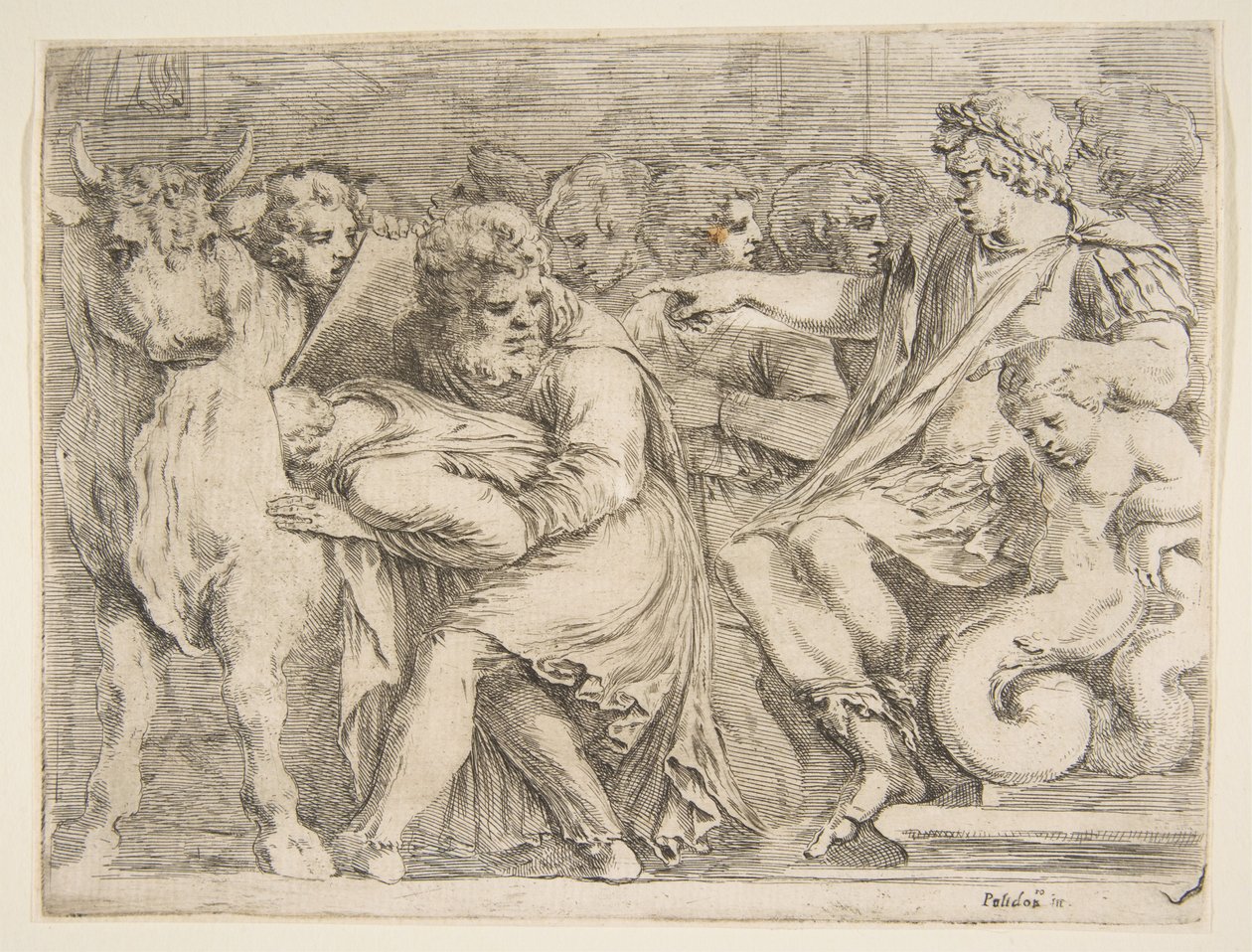 Phalaris tendo Perillus jogado no touro de bronze, século XVII. de Stefano della Bella