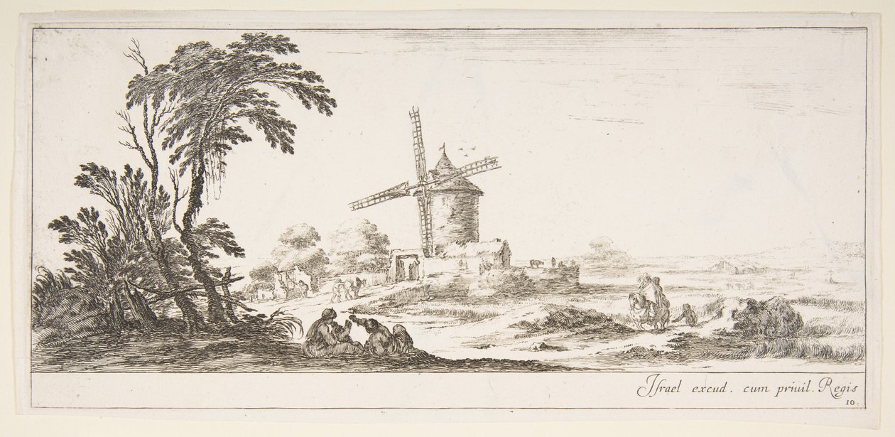 Ilustração 10: família em primeiro plano, várias figuras e cavalos em meio, a ..., ca. 1641 de Stefano della Bella