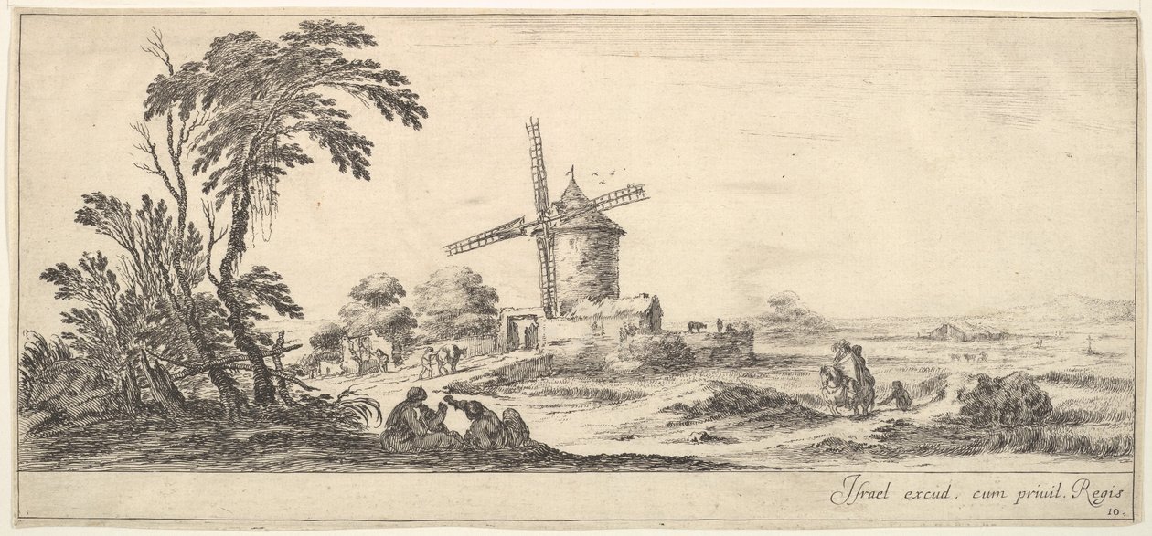 Ilustração 10: família em primeiro plano, várias figuras e cavalos em meio, a ..., ca. 1641 de Stefano della Bella