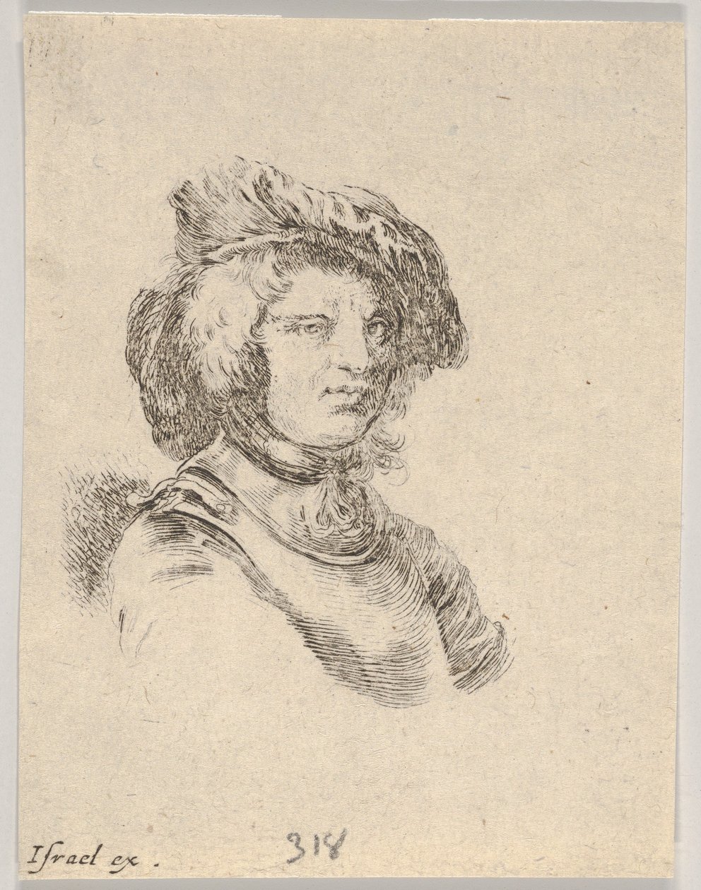 Ilustração 11: busto de um homem de boné e olhando para a direita, de Various heads a ..., 1650. de Stefano della Bella