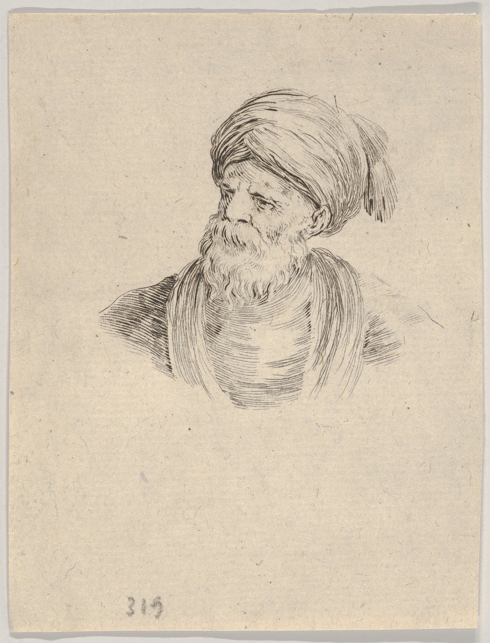 Ilustração 12: busto de um velho turco em um turbante, olhando para a esquerda, de Various ..., 1650. de Stefano della Bella