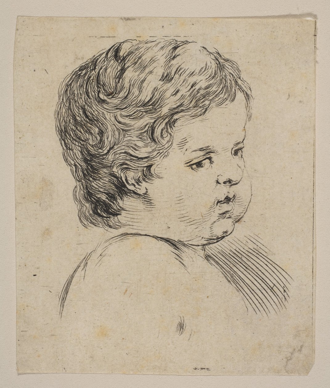 Ilustração 12: cabeça de uma criança, do Livro para aprender a desenhar Livre pour apprendre ..., ca. 1649 de Stefano della Bella