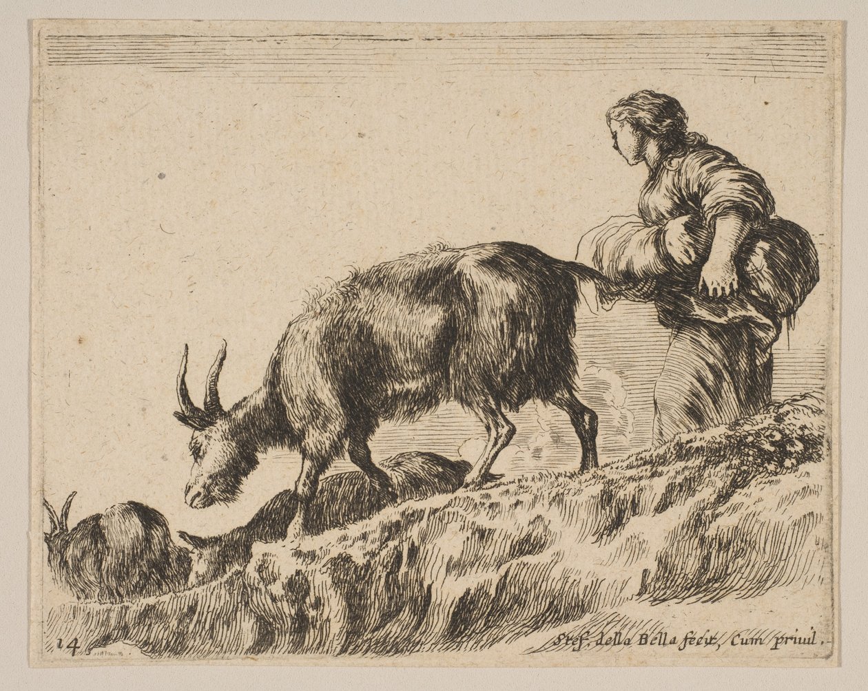 Ilustração 14: pastora pastando cabras, ca. 1641 de Stefano della Bella