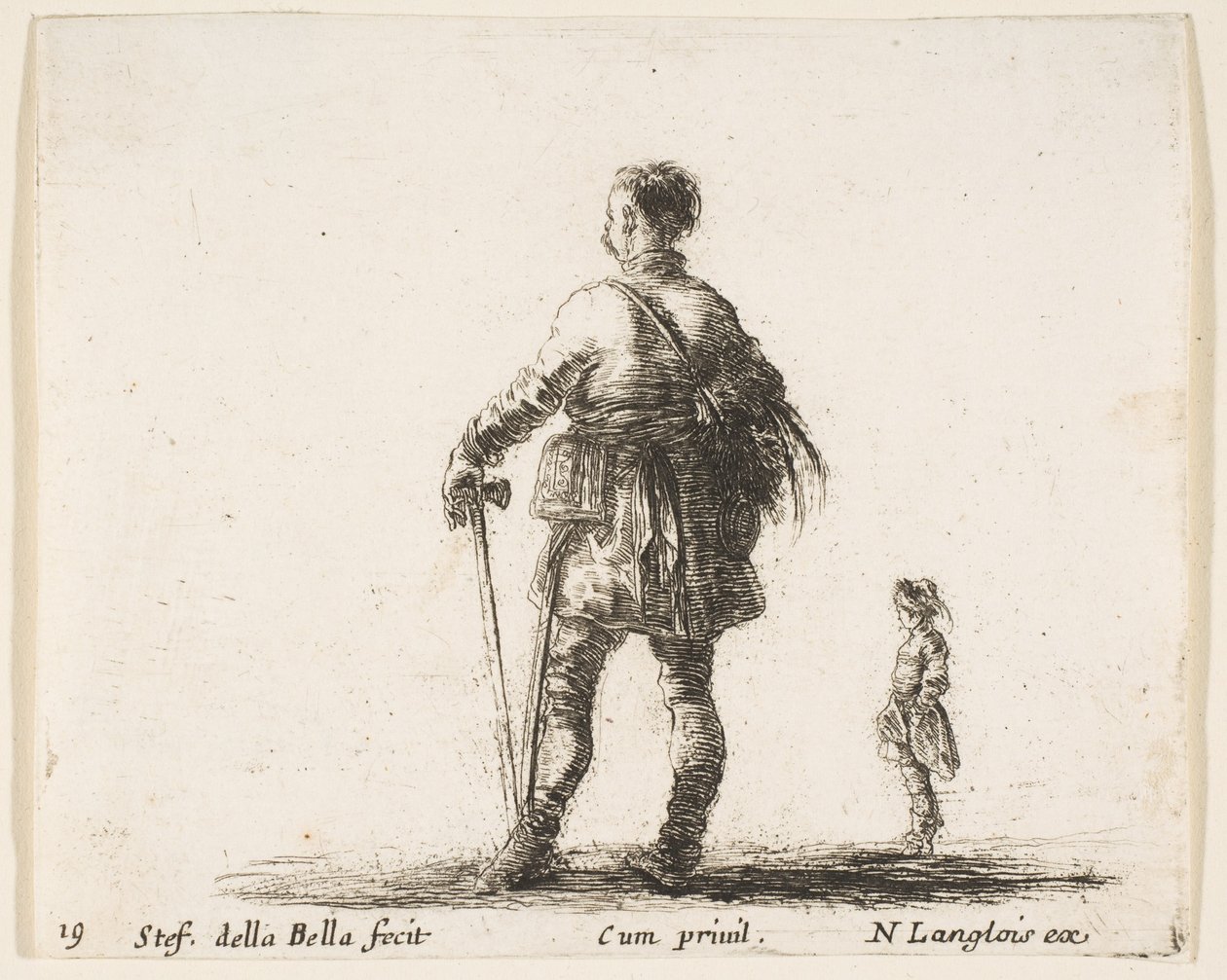 Ilustração 19: um nobre polonês em traje de corte, parado no centro, visto de trás, um ..., ca. 1644-47. de Stefano della Bella