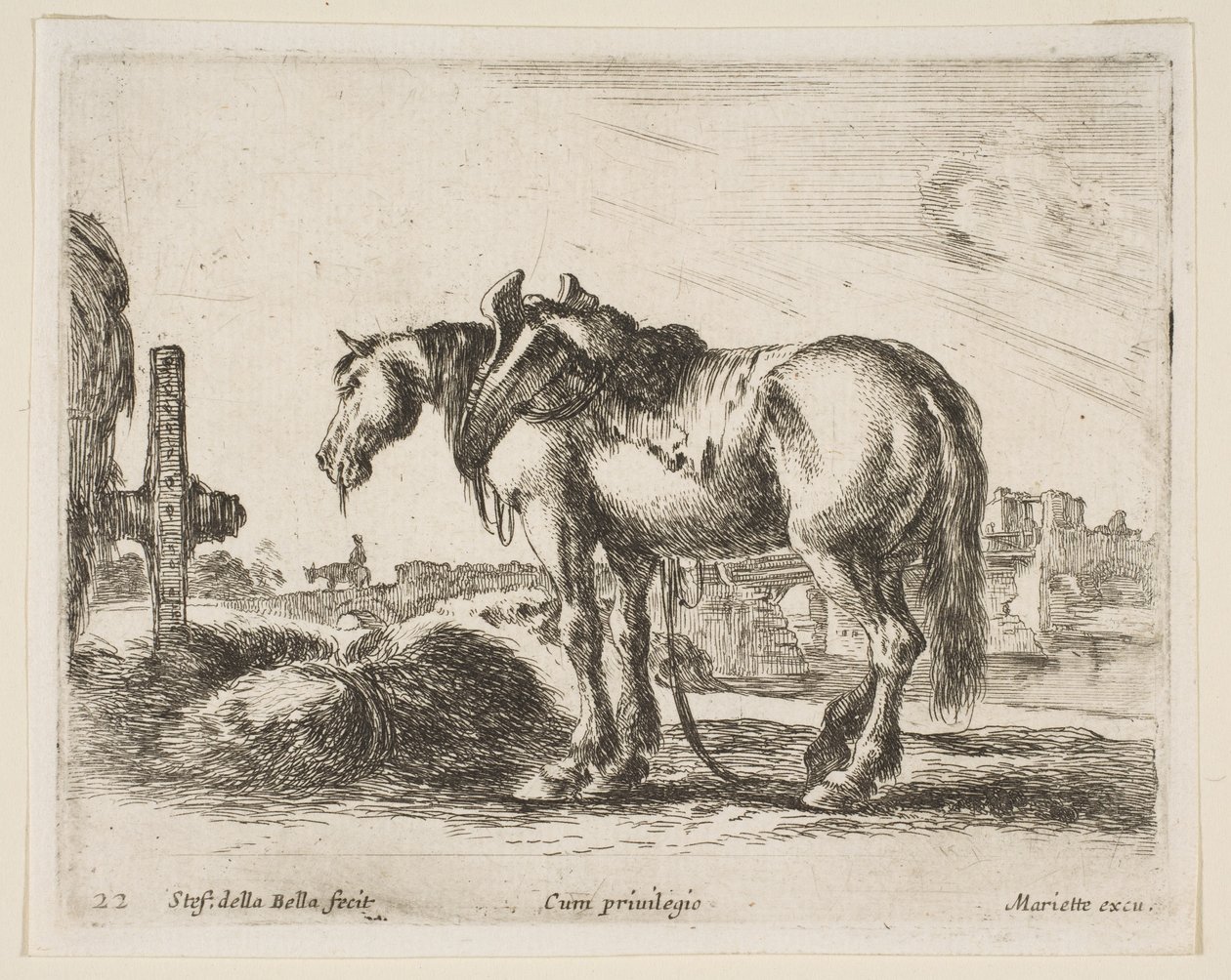 Ilustração 22: cavalo de carroça, de Various animals Diversi animali, ca. 1641 de Stefano della Bella