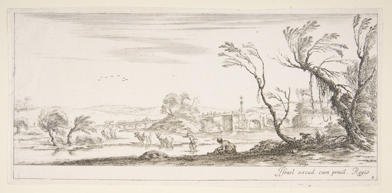 Ilustração 2: uma camponesa tirando os sapatos no centro, outra camponesa e duas c ..., ca. 1641 de Stefano della Bella