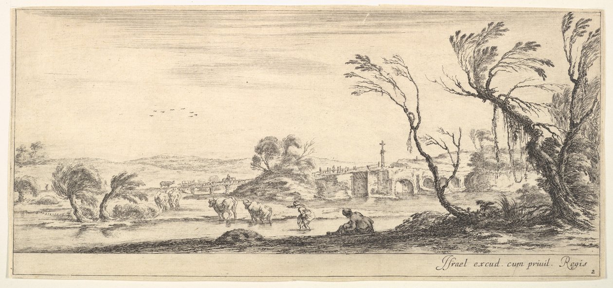 Ilustração 2: uma camponesa tirando os sapatos no centro, outra camponesa e duas c ..., ca. 1641 de Stefano della Bella