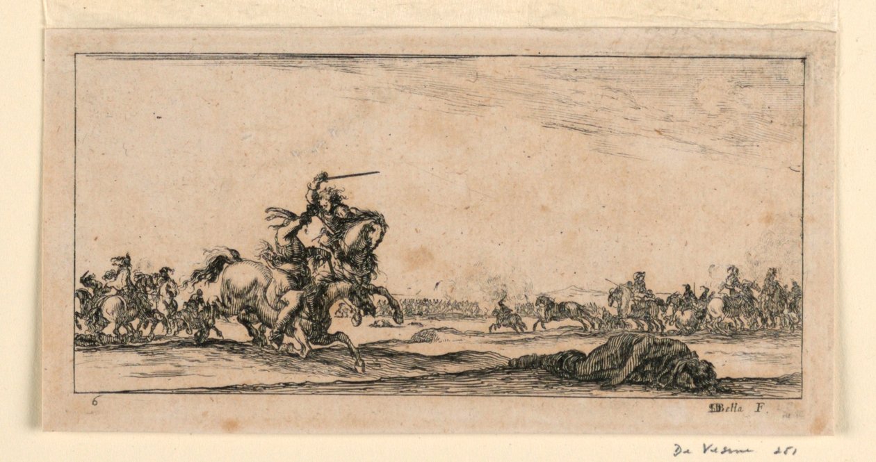 Placa 6, de "Desseins de Queleques Conduites de Troupes, Canons, et Ataques de Villes" de Stefano della Bella