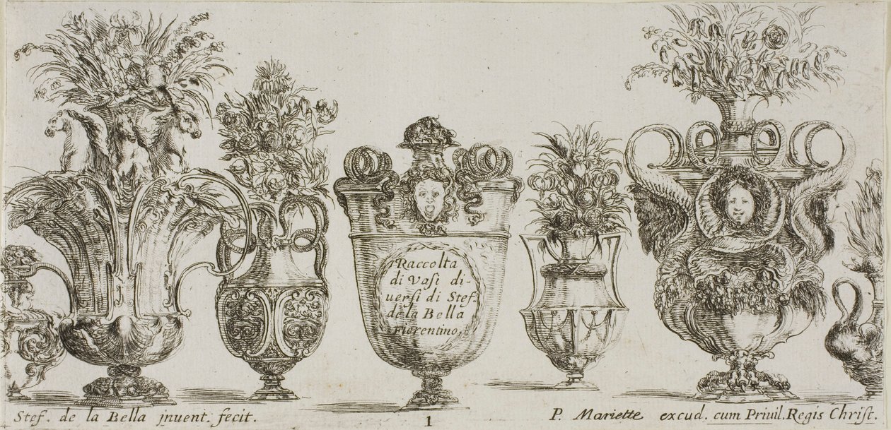 Prato um da coleção de vários vasos de Stefano della Bella