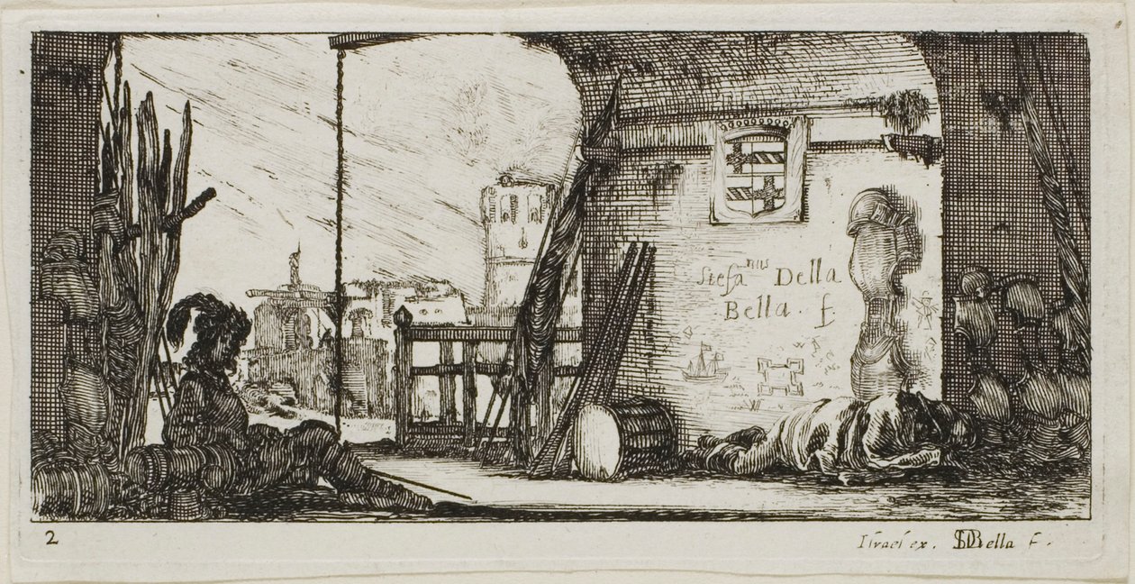 Placa Dois de Desenhos de Vários Movimentos por Soldados de Stefano della Bella