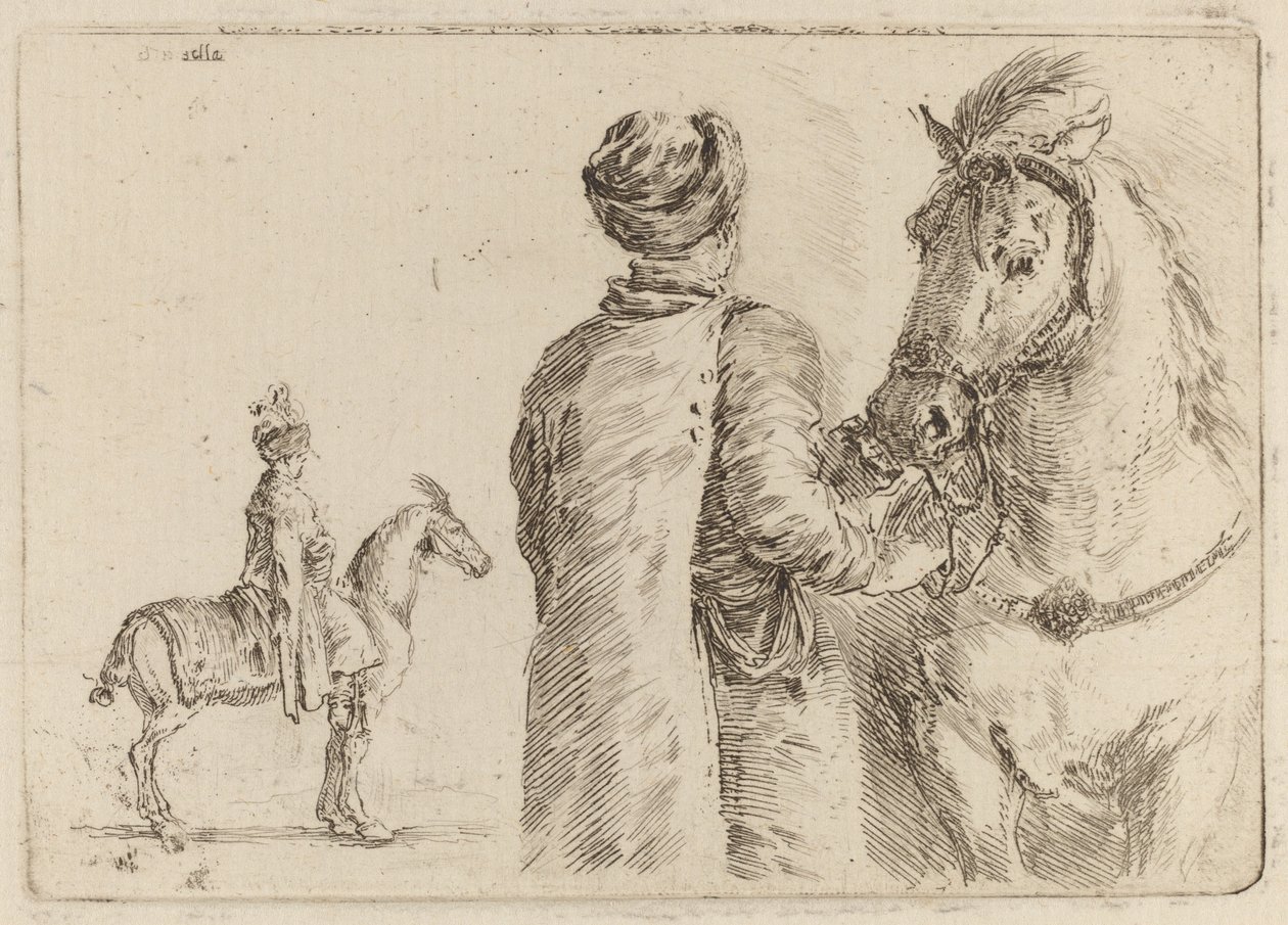 Atendente polonês segurando o freio de um cavalo de Stefano della Bella