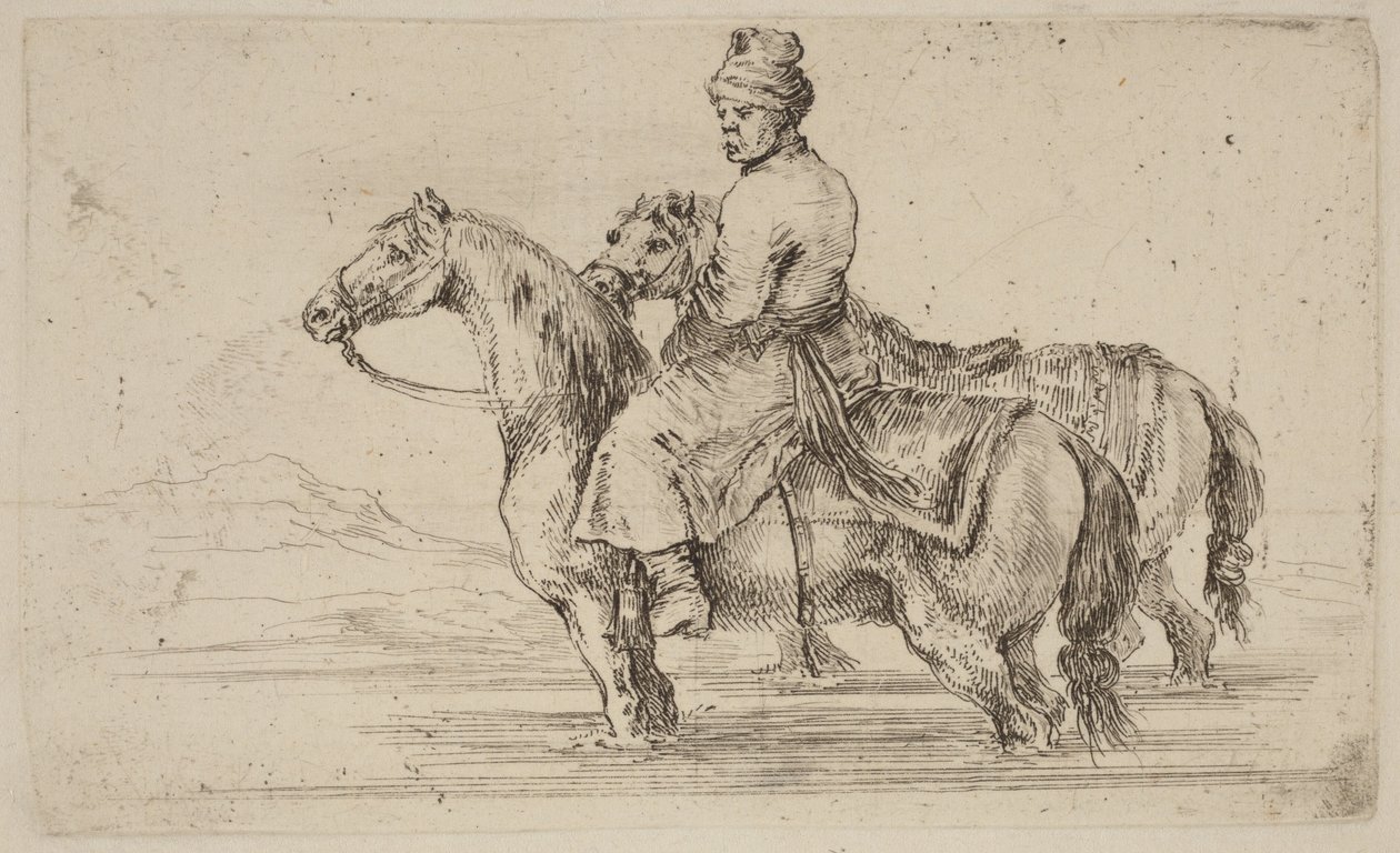 Acompanhante polaco com dois cavalos de Stefano della Bella