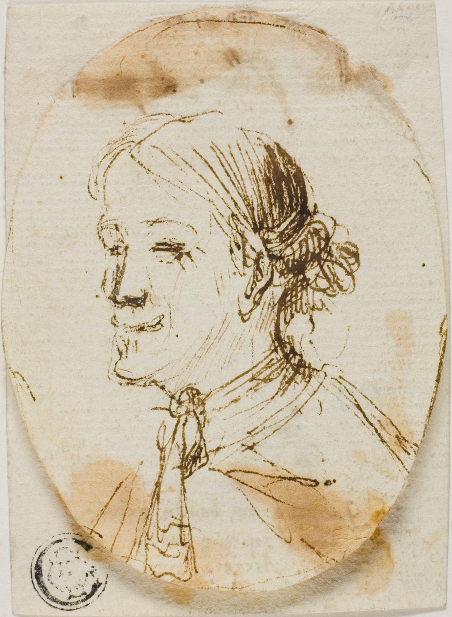 Retrato de busto de homem com gravata (frente); esboço de sela (verso) de Stefano della Bella