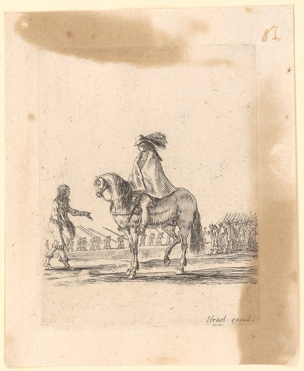 Cavaleiro com capa durante o adestramento de um cavalo de Stefano della Bella