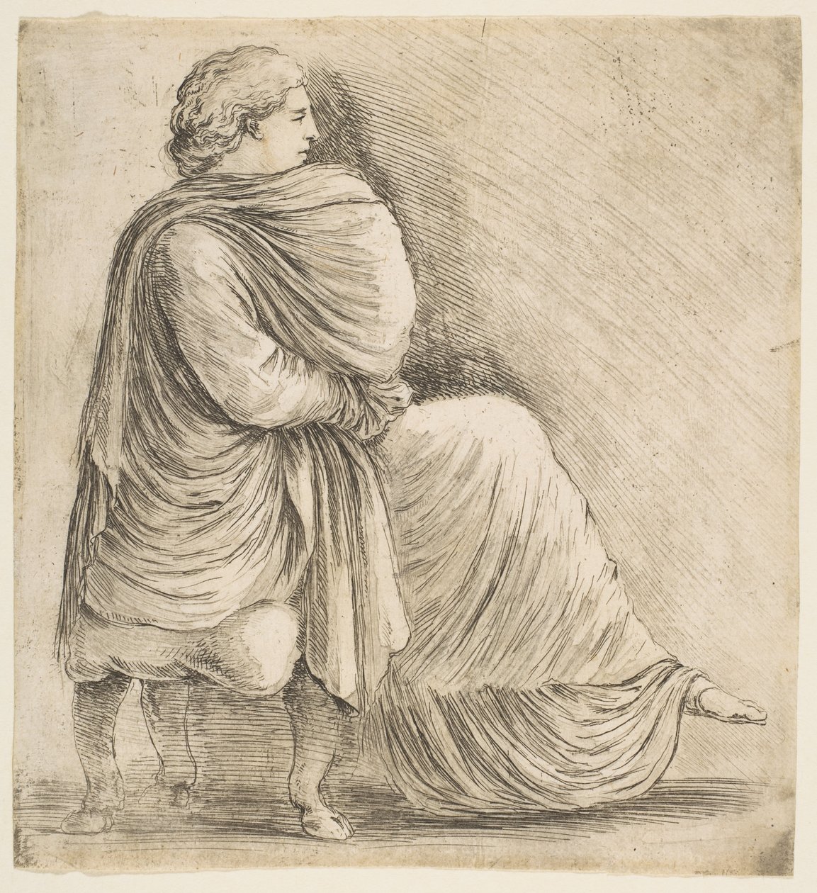 Mulher sentada no perfil após Antique Bas Relief, ca. 1660 de Stefano della Bella