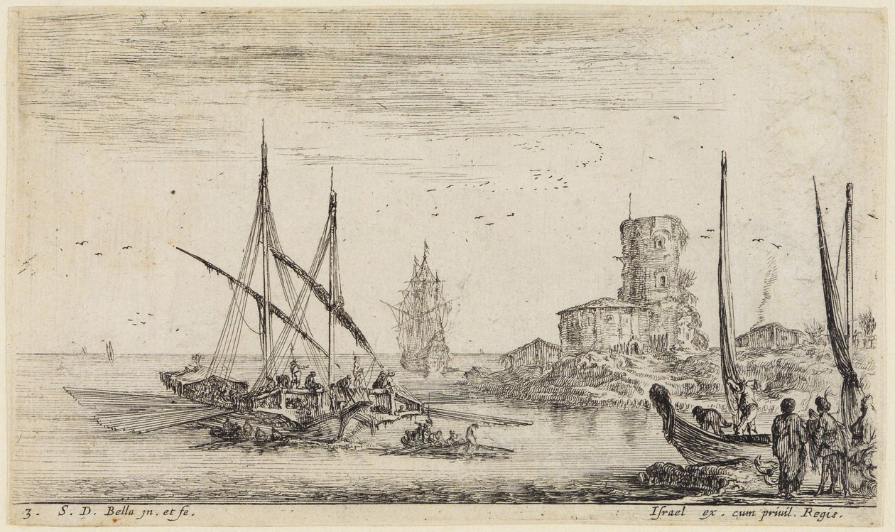 Paisagens marítimas (Paysages maritimes): Paisagem marítima com uma torre antiga de Stefano della Bella