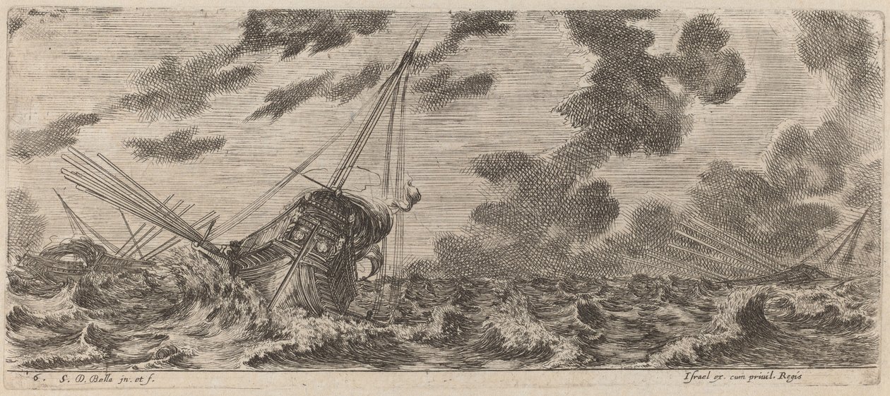 Navio em Tempestade, 1644. de Stefano della Bella