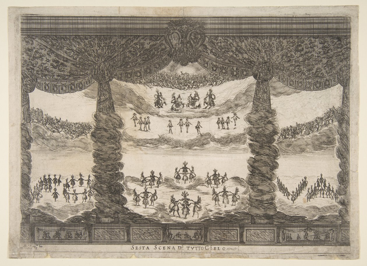 Sexta cena, os céus, de O casamento dos deuses Le nozze degli Dei, 1637. de Stefano della Bella
