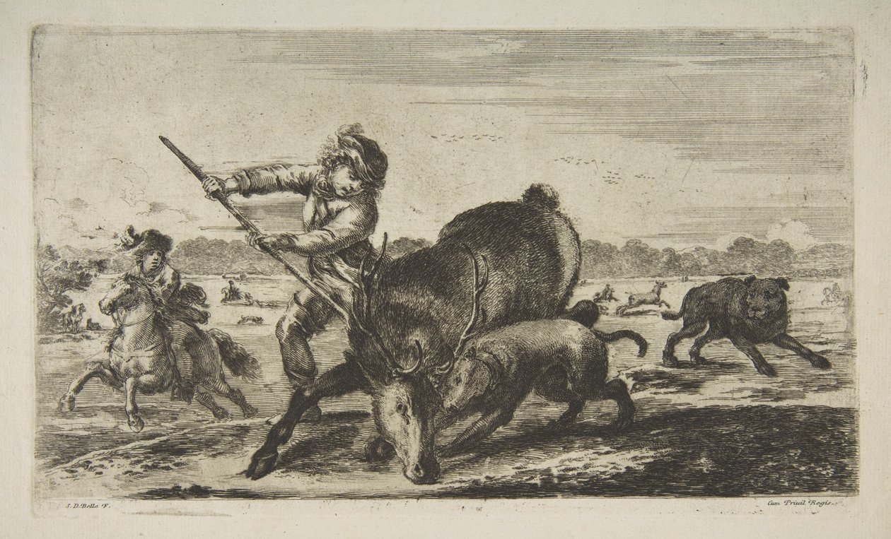 Veado na baía, de Animal hunts Hunts for Different Animals, ca. 1654 de Stefano della Bella