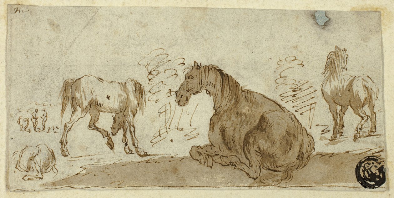 Estudos de cavalos em uma paisagem de Stefano della Bella