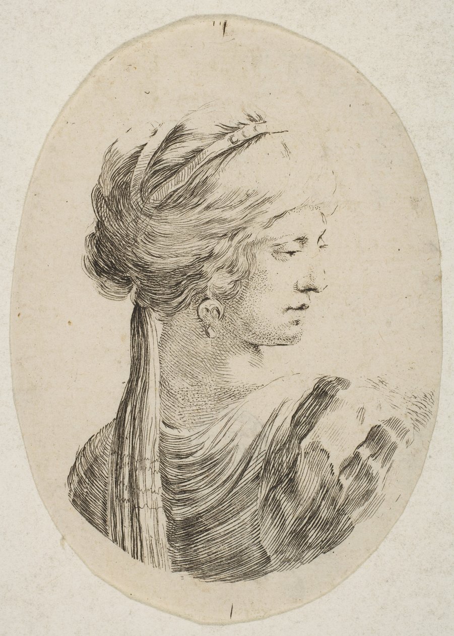 Sultana usando um turbante, de perfil à direita, de 