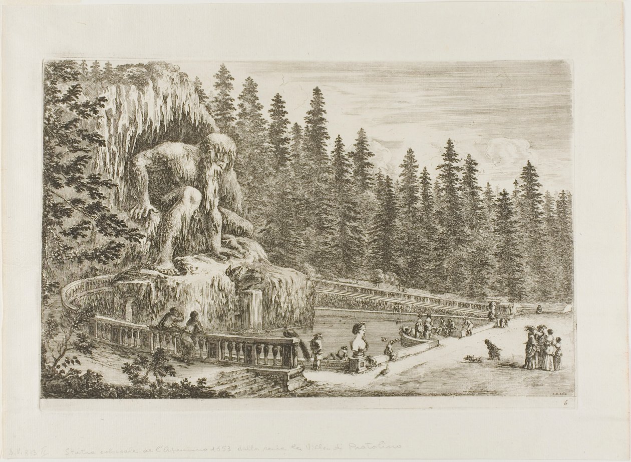 A estátua colossal dos Apeninos, de vistas de Villa di Pratolino de Stefano della Bella