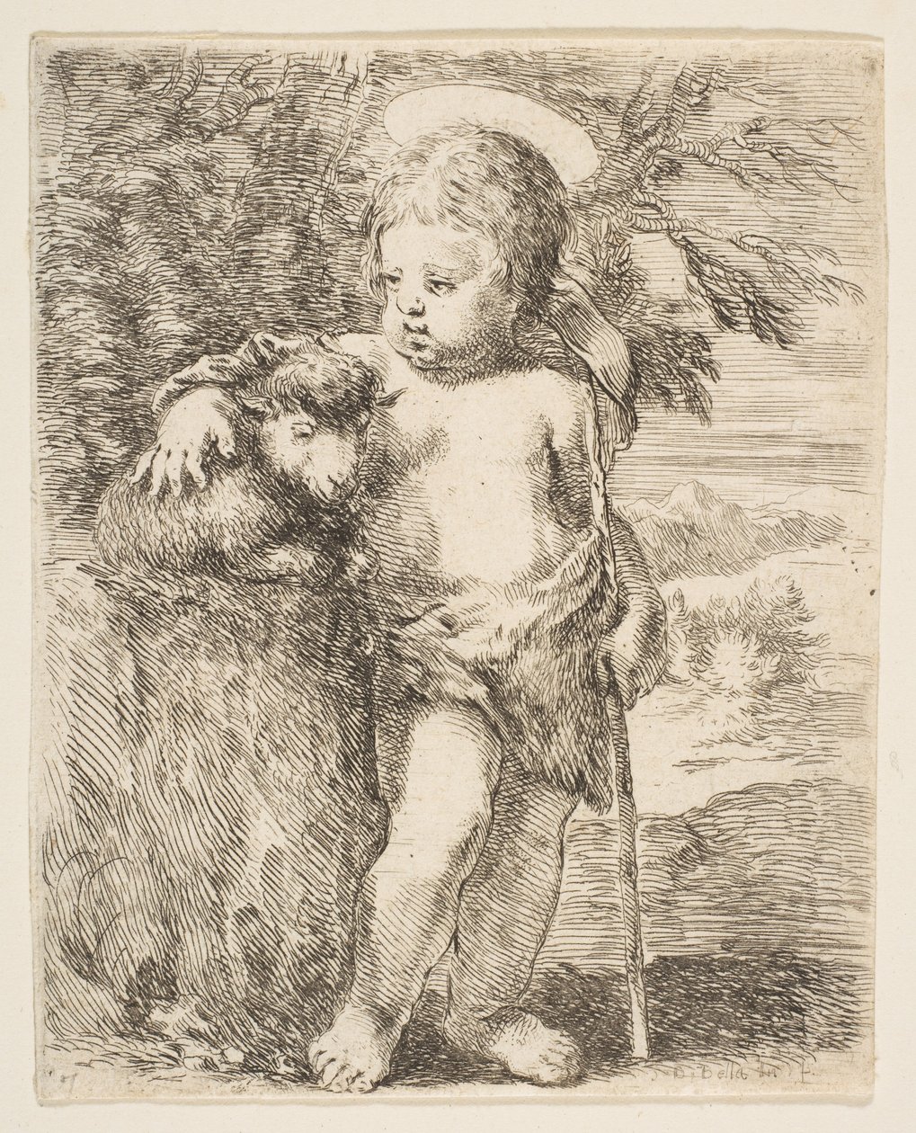 O infante São João Batista com seu Cordeiro, ca. 1649 de Stefano della Bella