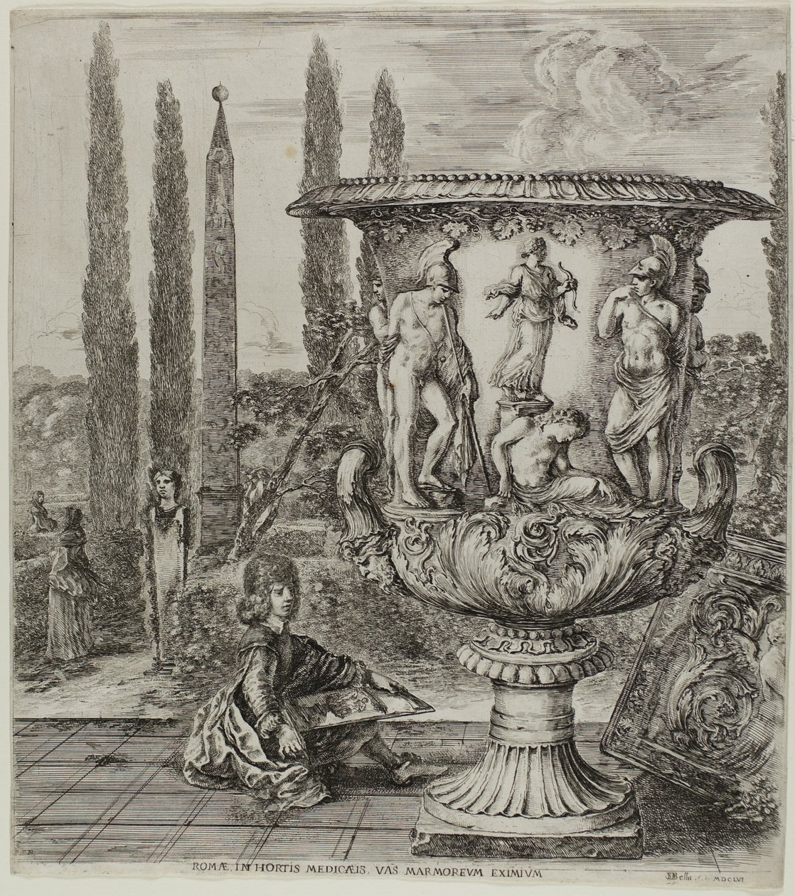 O Vaso Medici, prato um das Seis Grandes Vistas de Roma e da Campagna de Stefano della Bella