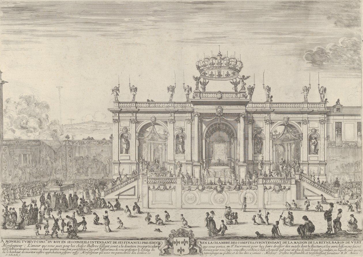 O altar do santo sacramento, à esquerda, o sacramento sob um dossel, carregado em p..., ca. 1648. de Stefano della Bella