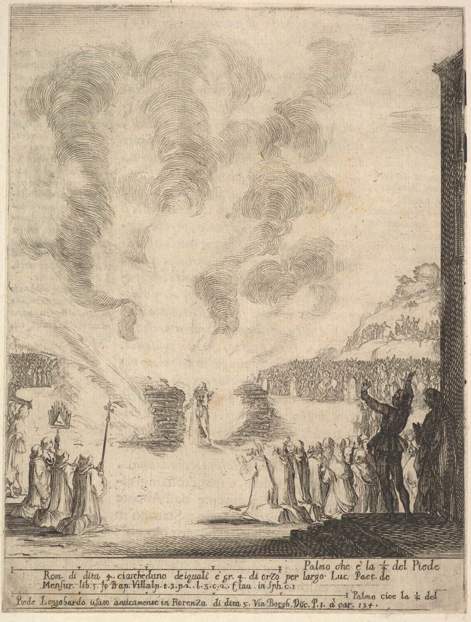 A prova de fogo, o monge Pedro, o discípulo São João Gualbert, passando pela fl ..., 1640. de Stefano della Bella
