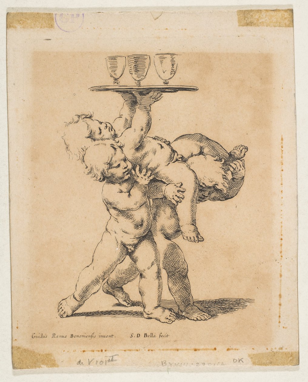Três crianças com uma bandeja, ca. 1638. de Stefano della Bella