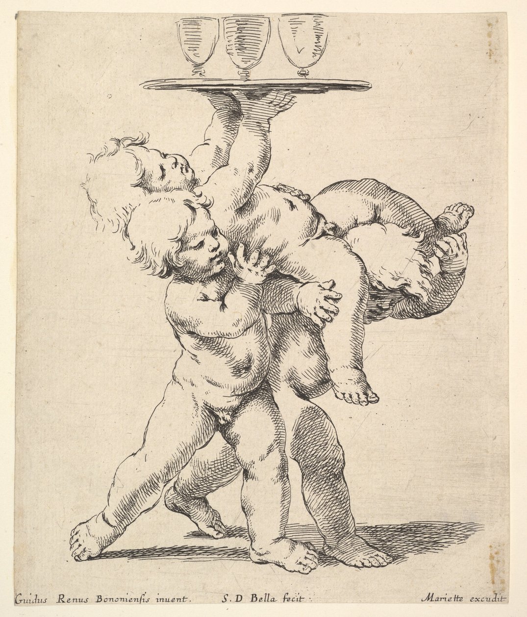 Três crianças carregando uma bandeja, ca. 1638 de Stefano della Bella