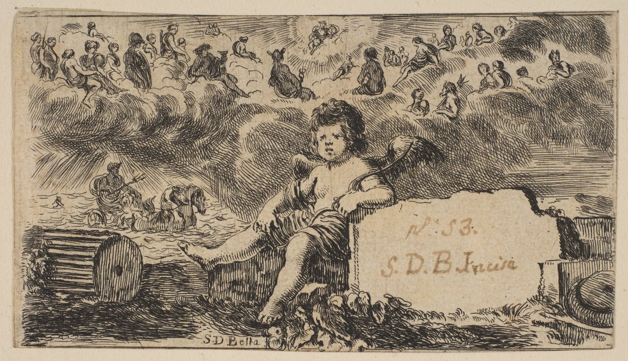 Página de rosto: Cupido, de Game of Mythology Jeu de la Mythologie, 1644. de Stefano della Bella