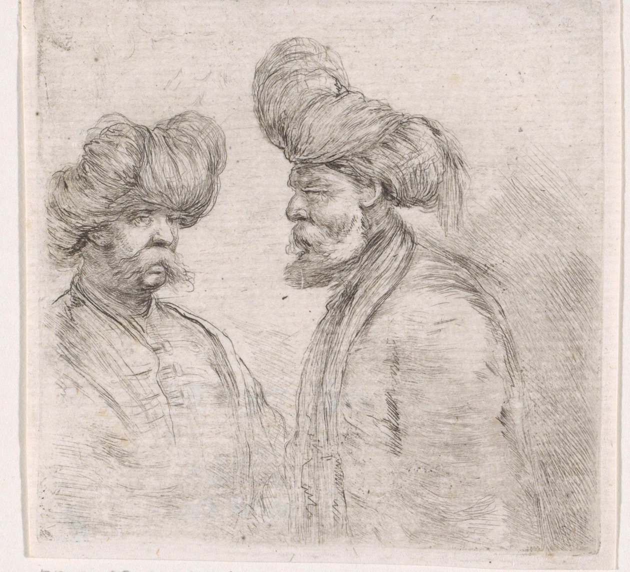 Dois homens turcos com bigodes e turbantes de Stefano della Bella