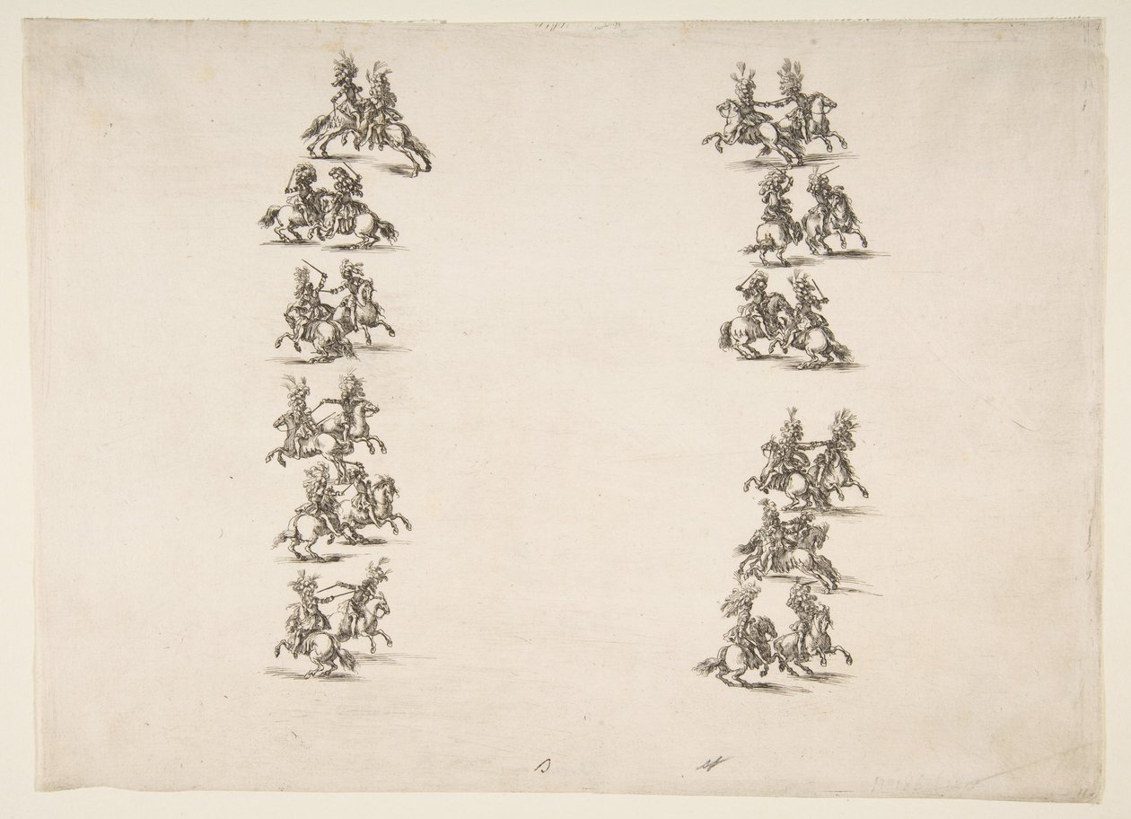 Vinte e quatro Cavaliers lutando em duas colunas, 1652. de Stefano della Bella