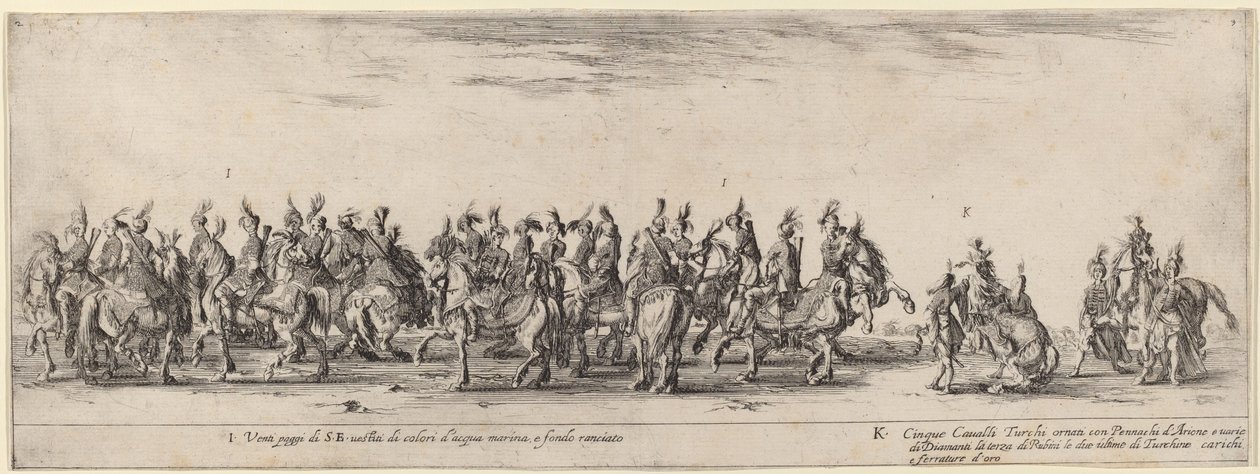 Vinte páginas e cinco cavalos turcos de Stefano della Bella