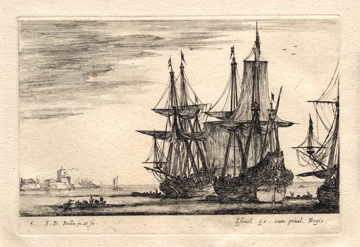 Dois barcos prestes a levantar âncora de Stefano della Bella