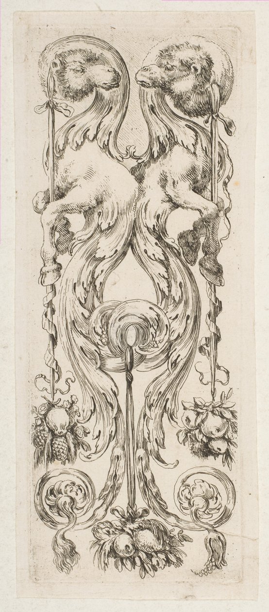 Duas cabeças de camelo opostas com corpos terminando em ornamento, ca. 1653. de Stefano della Bella