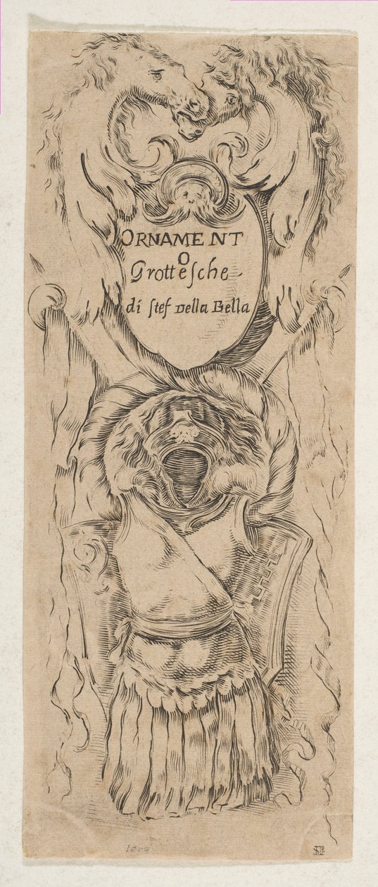 Duas cabeças de cavalo emoldurando um escudo, ca. 1653. de Stefano della Bella