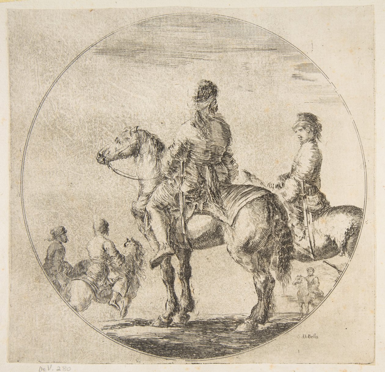Dois cavaleiros poloneses com seus cavalos voltados para a esquerda, de Figures on Horseback Cavali ..., ca. 1651 de Stefano della Bella