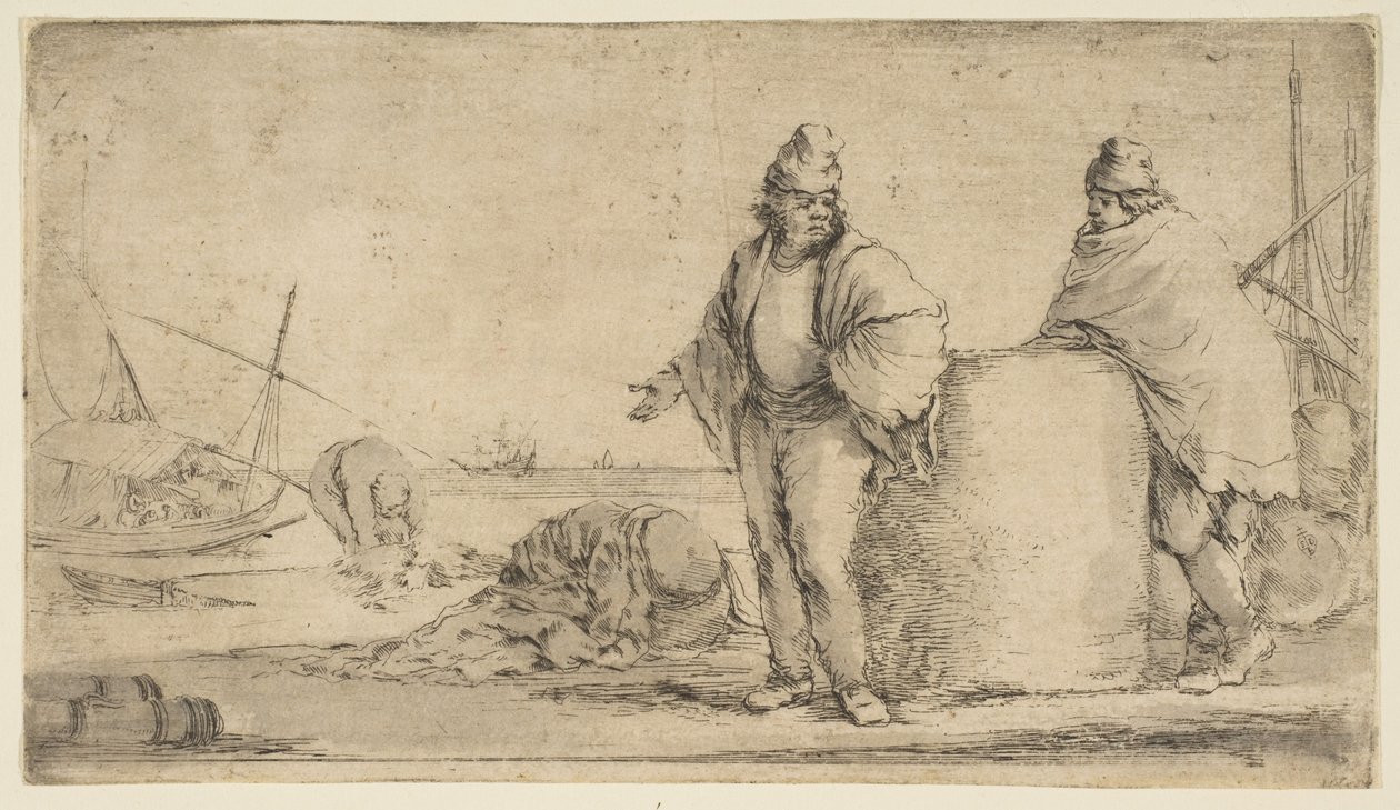 Dois marinheiros com um fardo de mercadorias, ca. 1662 de Stefano della Bella