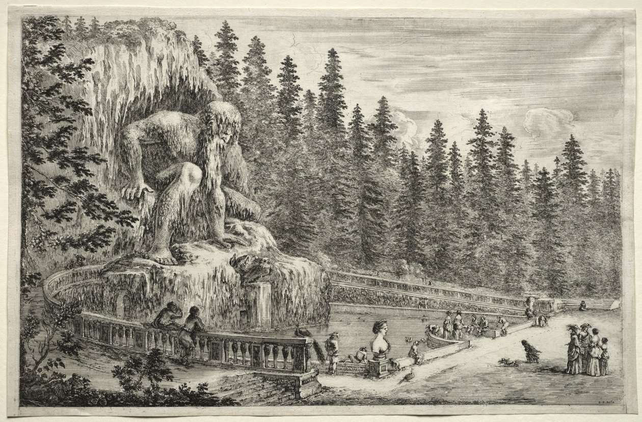 Vista para a Villa de Pratolino: Estátua Colossal dos Apeninos. de Stefano della Bella