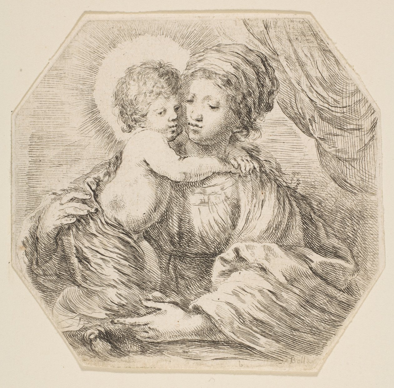 Virgin and Christ Child, uma composição octogonal, ca. 1649 de Stefano della Bella