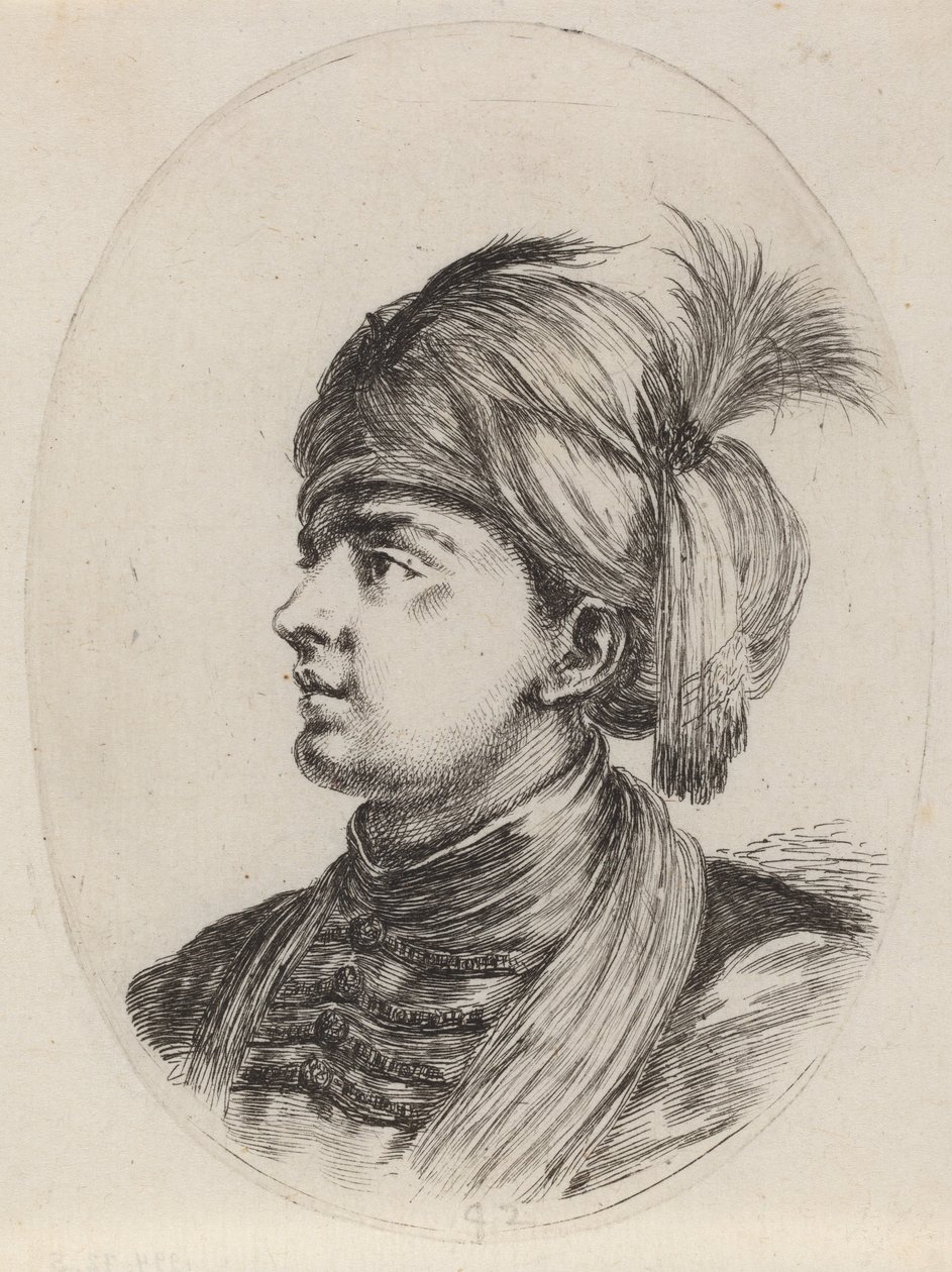 Mouro jovem em um turbante emplumado, virado à esquerda, 16491650. de Stefano della Bella