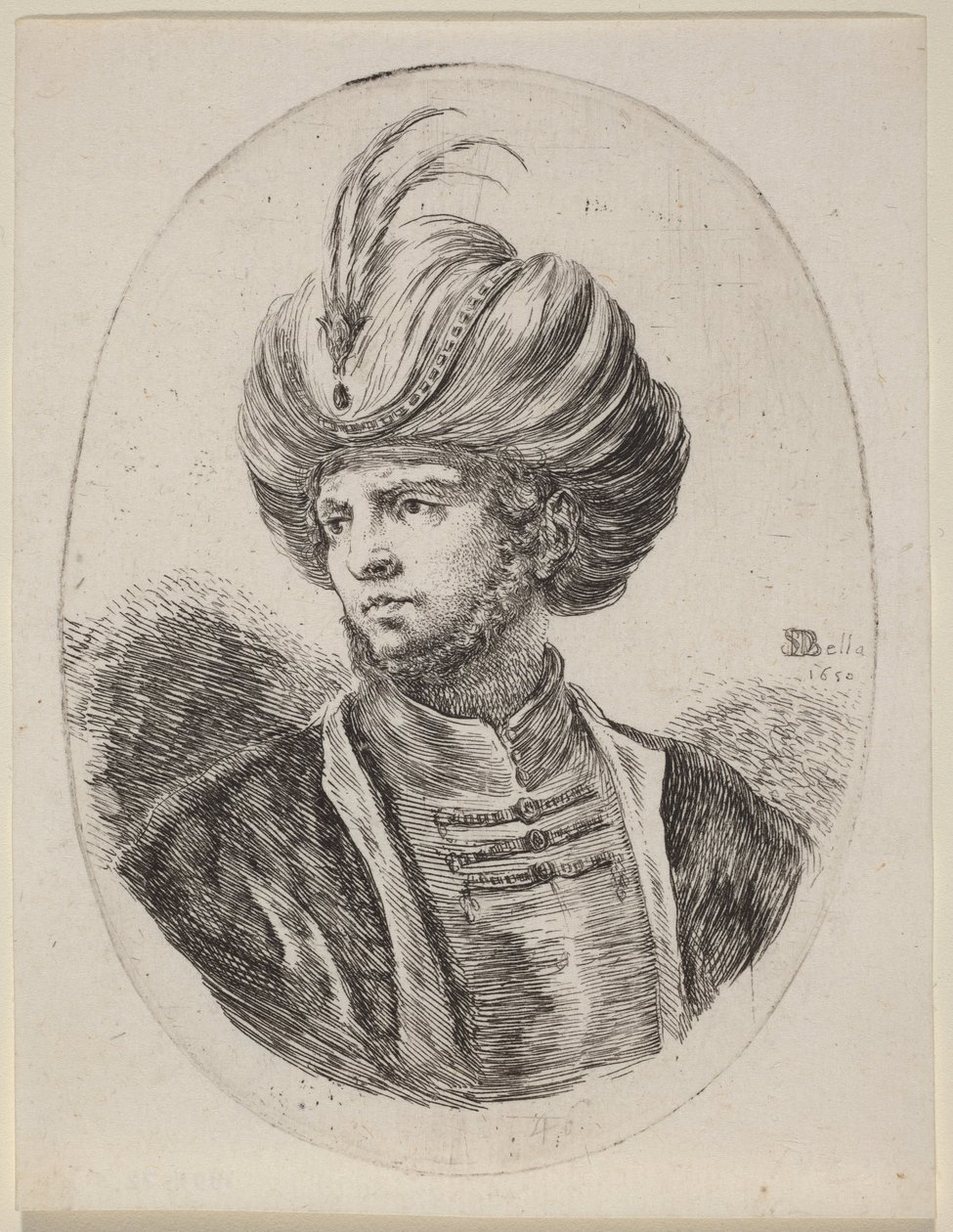 Jovem mouro com barba rala e turbante de plumas, voltado para a esquerda de Stefano della Bella